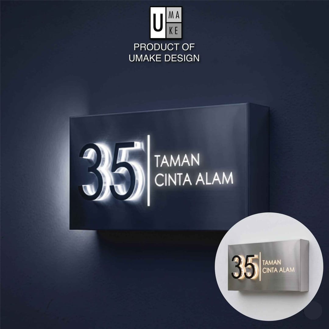 3D Pop-Out LED House Number Plate | 304 Stainless Steel Backlit Address Sign (Nombor Rumah 3D LED)