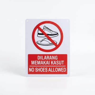 No Shoes Allowed Sign (Dilarang Memakai Kasut) | Prohibition Signage — 1.5mm PVC HIPS
