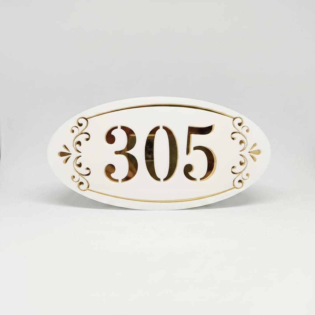 305 oval acrylic house number plate — studio cover