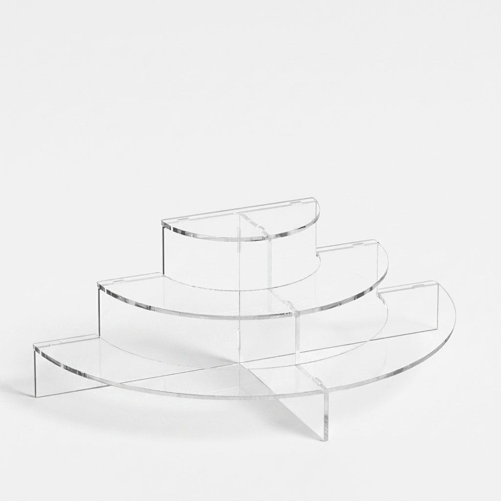 Acrylic Tiered Display Stand | Rounded Ladder Shelf Showcase (Toys, Cosmetics, Collectibles)