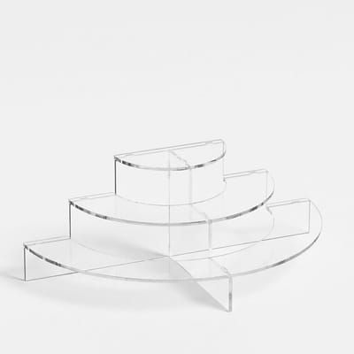 Acrylic Tiered Display Stand | Rounded Ladder Shelf Showcase (Toys, Cosmetics, Collectibles)