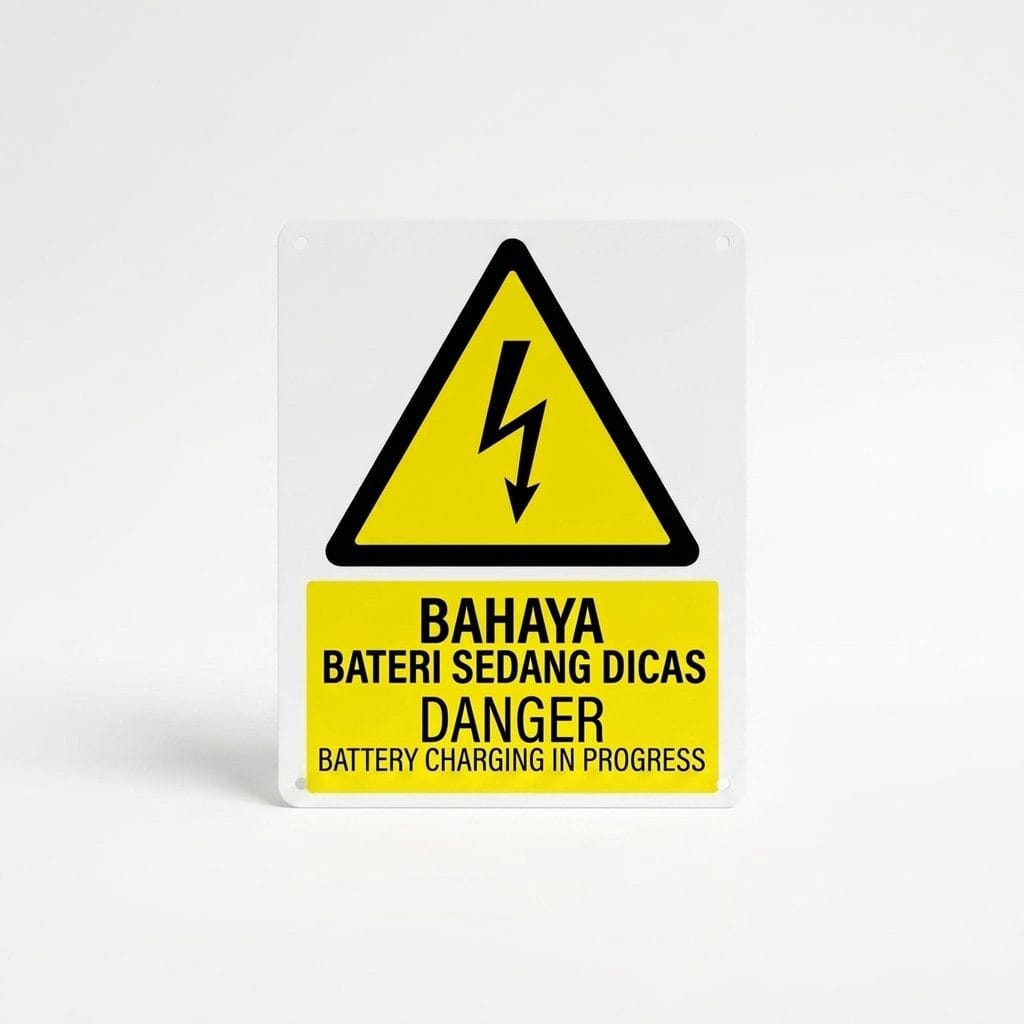 Battery Charging Danger Sign (Bahaya Bateri Sedang Dicas) | Electrical Hazard Signage — 1.5mm PVC HIPS