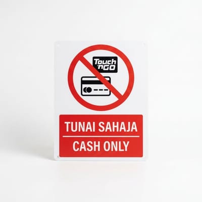 Cash Only Sign (Tunai Sahaja) | No E-Wallet / Card Prohibition Signage — 1.5mm PVC HIPS