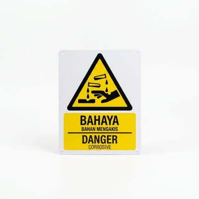 Corrosive Danger Sign (Bahaya Bahan Mengakis) | Corrosive Chemical Warning — 1.5mm PVC HIPS