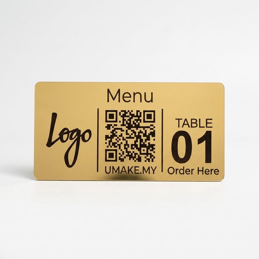 Custom Laser-Engraved QR Code Table Plate | Restaurant Cafe Menu & Payment Sign