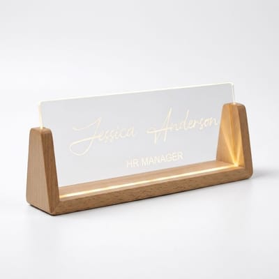 LED Desk Name Plate (Acrylic + Wood)