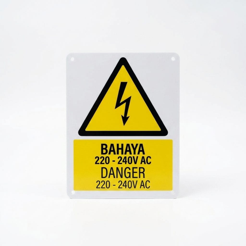Danger 220-240V AC Warning Sign (Bahaya 220-240V AC) | Electric Shock Voltage Signage — 1.5mm PVC HIPS