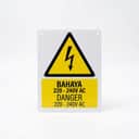 Danger 220-240V AC Warning Sign (Bahaya 220-240V AC) | Electric Shock Voltage Signage — 1.5mm PVC HIPS view 1