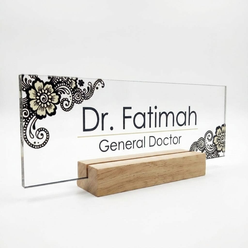 Acrylic Desk Name Plate (Wood Base)