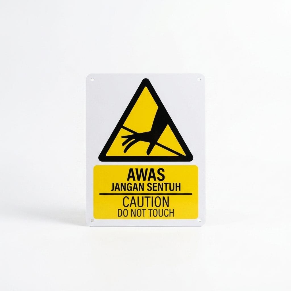 Do Not Touch Warning Sign (Awas Jangan Sentuh) | Caution Hand Hazard Signage — 1.5mm PVC HIPS