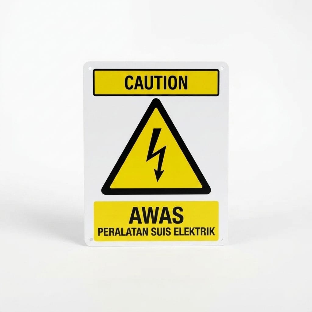 Caution Electrical Switch Gear Sign (Awas Peralatan Suis Elektrik) | Electrical Hazard Warning Signage — 1.5mm PVC HIPS