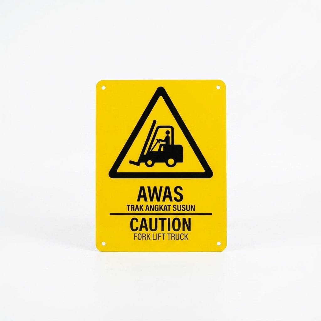 Forklift Truck Warning Sign (Awas Trak Angkat Susun) | Caution Forklift Traffic Signage — 1.5mm PVC HIPS
