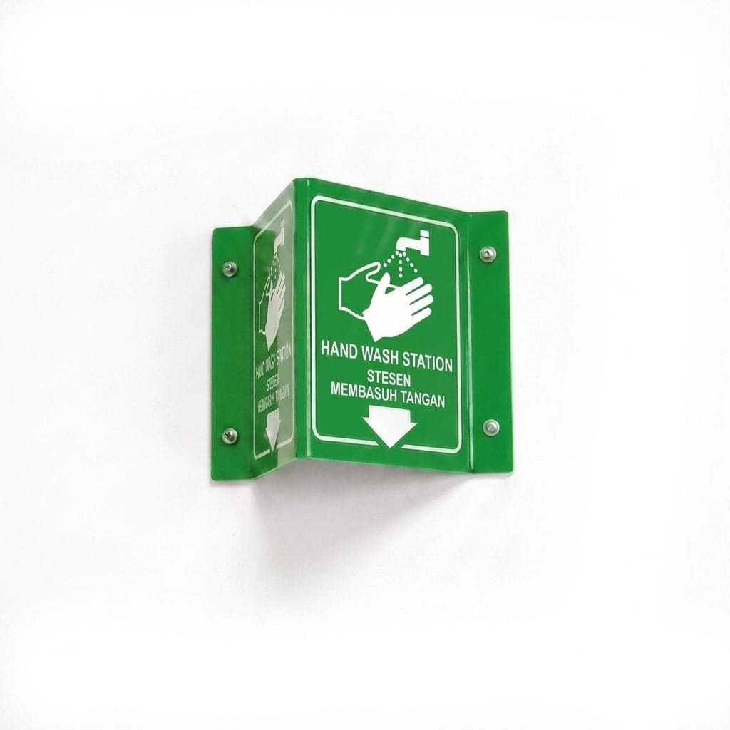 Hand Wash Station (Stesen Membasuh Tangan) Projecting Sign | L-Shape / V-Shape Acrylic Safe Condition Signage