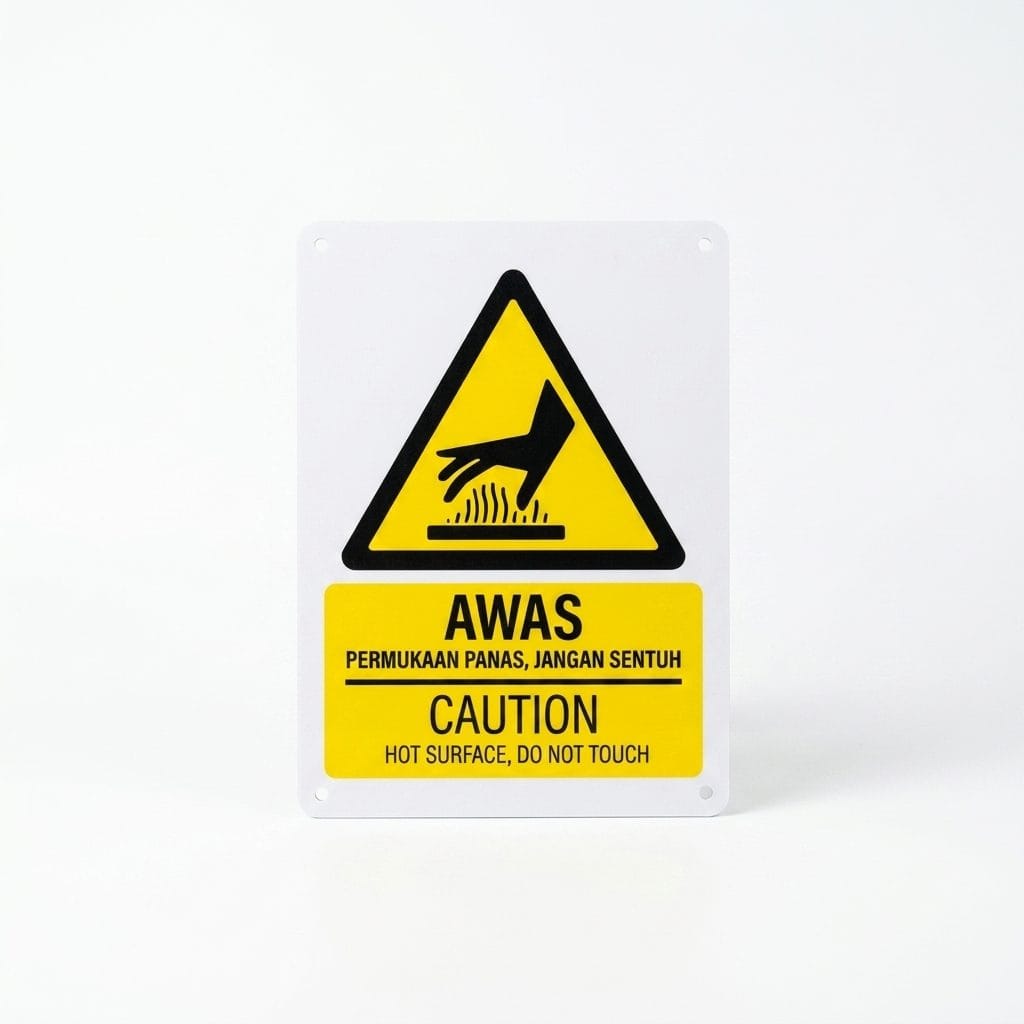 Hot Surface Warning Sign (Awas Permukaan Panas) | Caution Do Not Touch Signage — 1.5mm PVC HIPS