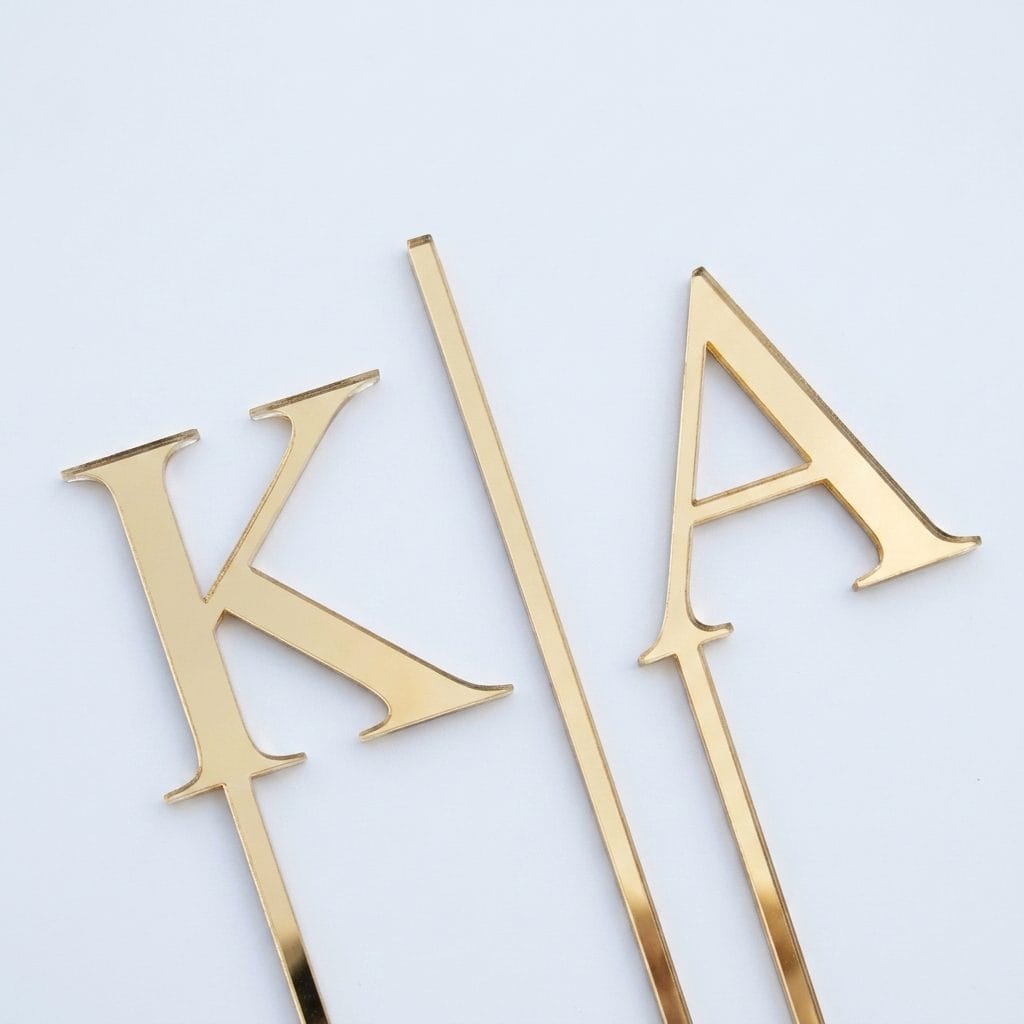 Gold Mirror Acrylic Cake Topper (Initials)