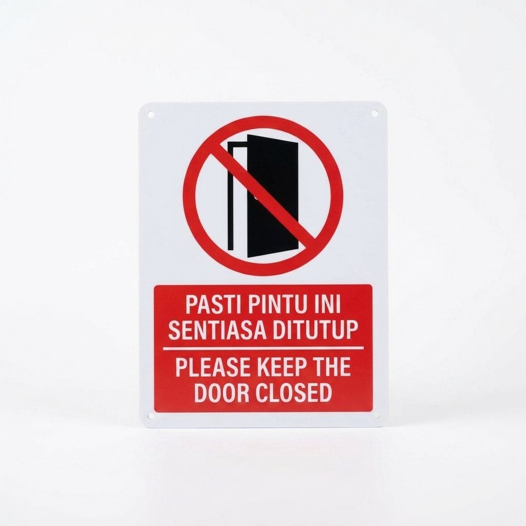 Keep Door Closed Sign (Pasti Pintu Ini Sentiasa Ditutup) | Prohibition Signage — 1.5mm PVC HIPS