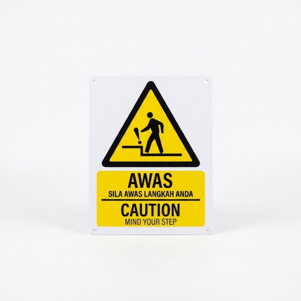 Mind Your Step Warning Sign (Awas Sila Awas Langkah Anda) | Caution Watch Your Step Signage — 1.5mm PVC HIPS