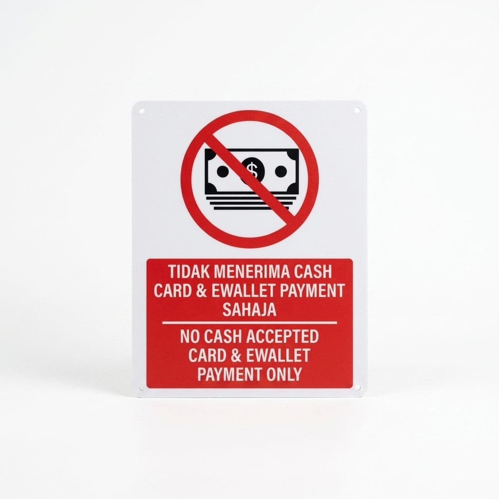 No Cash Accepted Sign (Tidak Menerima Cash) Card & E-Wallet Only | Prohibition Signage — 1.5mm PVC HIPS