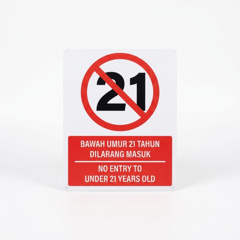 No Entry Under 21 Sign (Bawah Umur 21 Tahun Dilarang Masuk) | Prohibition Signage — 1.5mm PVC HIPS