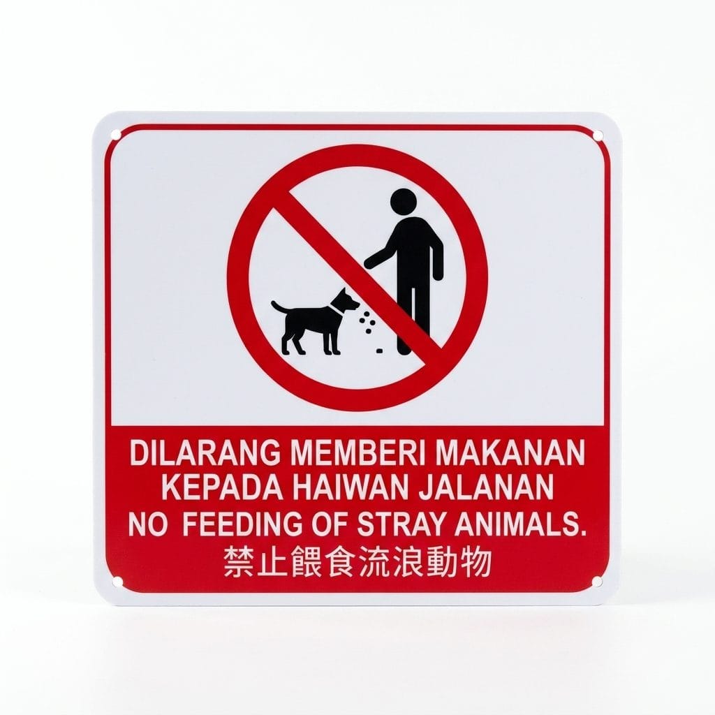 No Feeding Stray Animals Sign (Dilarang Memberi Makanan Haiwan Jalanan) | Prohibition Signage — 1.5mm PVC HIPS