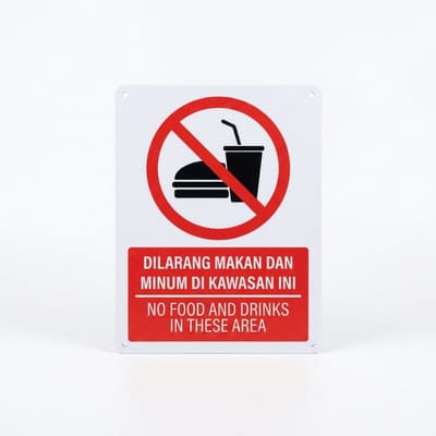 No Food & Drinks Sign (Dilarang Makan Dan Minum) | Prohibition Signage — 1.5mm PVC HIPS