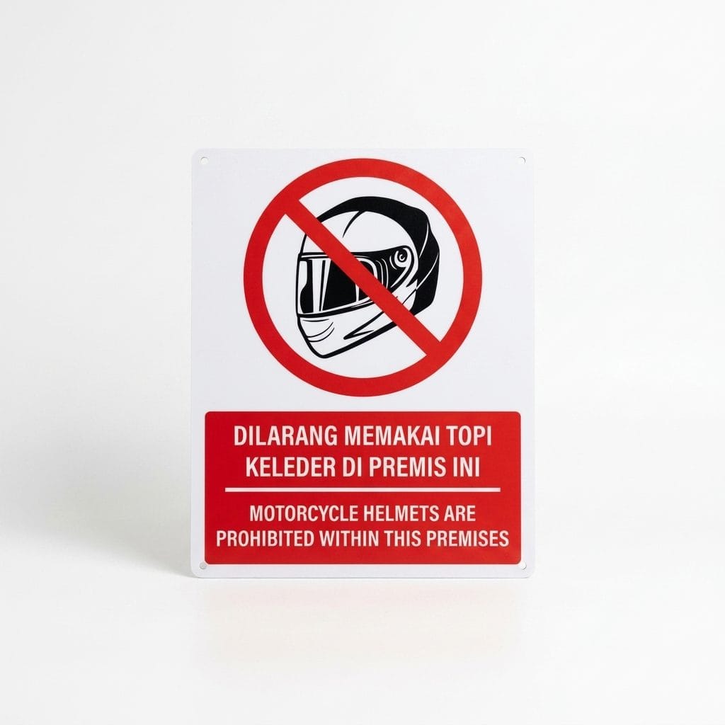 No Helmet Sign (Dilarang Memakai Topi Keledar) | Prohibition Signage — 1.5mm PVC HIPS