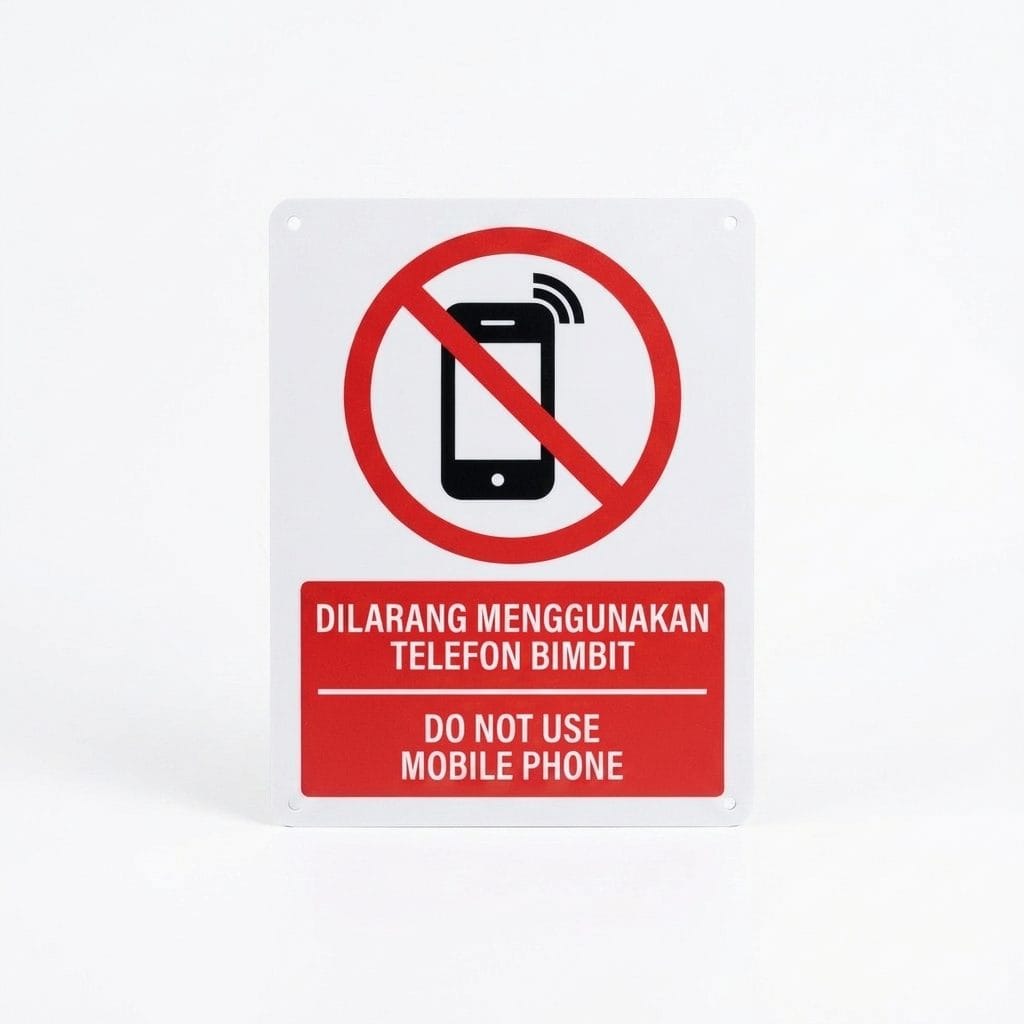 No Mobile Phone Sign (Dilarang Menggunakan Telefon Bimbit) | Prohibition Signage — 1.5mm PVC HIPS