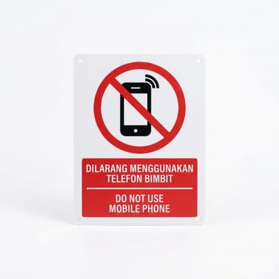 No Mobile Phone Sign (Dilarang Menggunakan Telefon Bimbit) | Prohibition Signage — 1.5mm PVC HIPS
