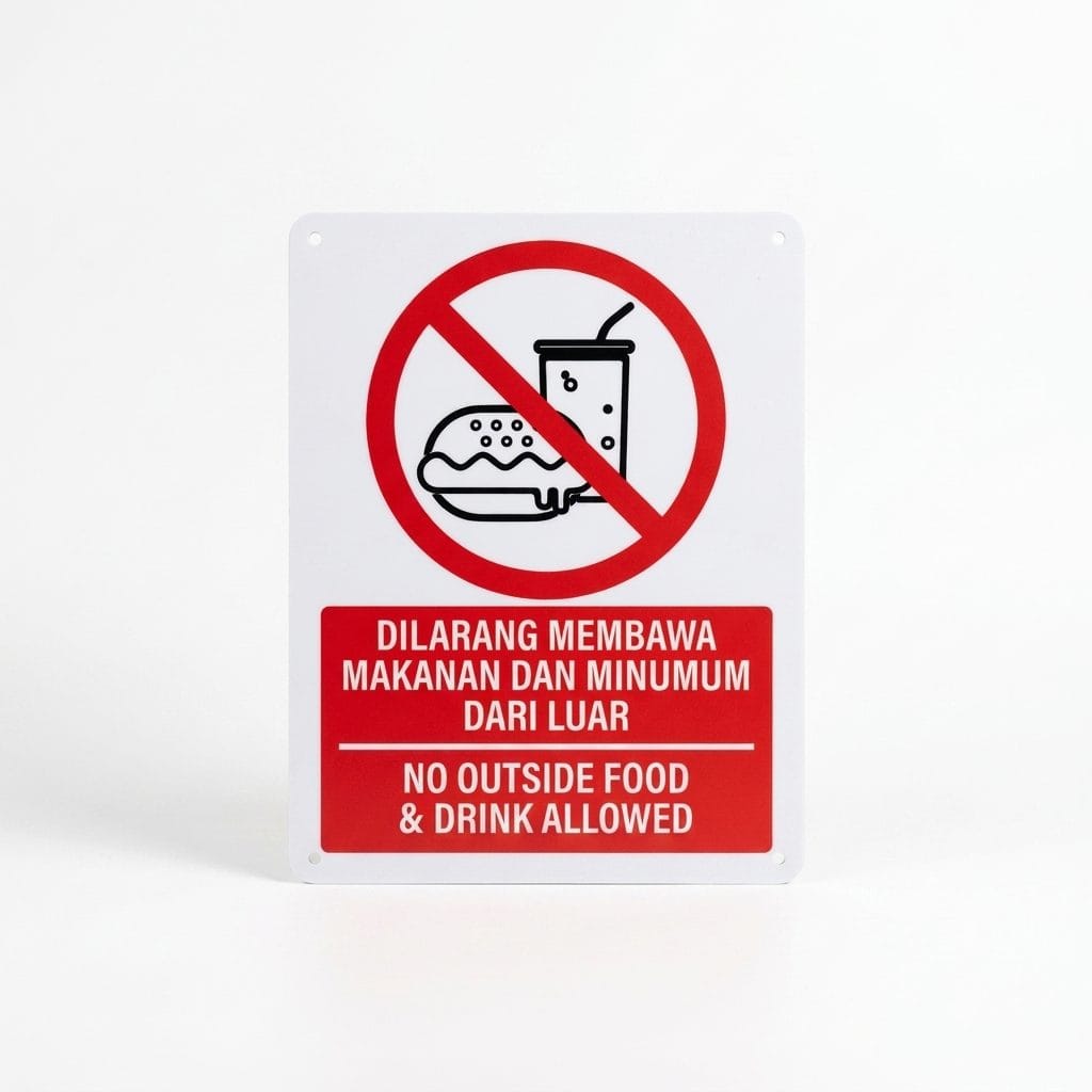No Outside Food & Drink Sign (Dilarang Membawa Makanan Dari Luar) | Prohibition Signage — 1.5mm PVC HIPS
