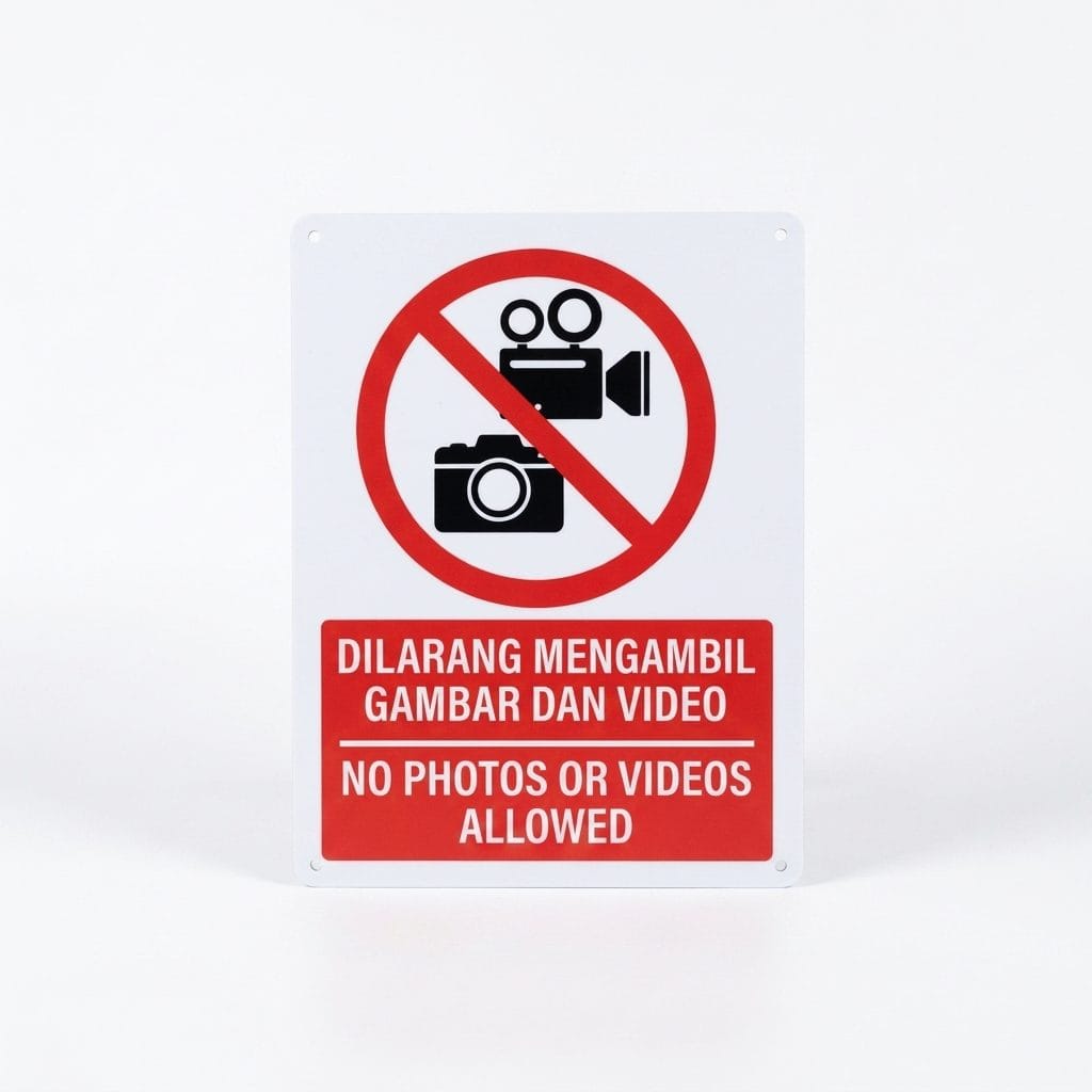 No Photos or Videos Sign (Dilarang Mengambil Gambar Dan Video) | Prohibition Signage — 1.5mm PVC HIPS