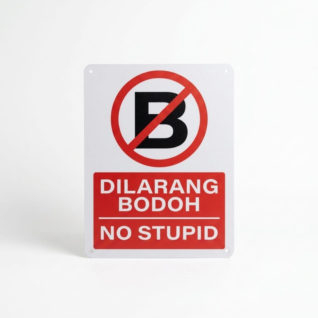 No Stupid Sign (Dilarang Bodoh) | Novelty Prohibition Signage — 1.5mm PVC HIPS