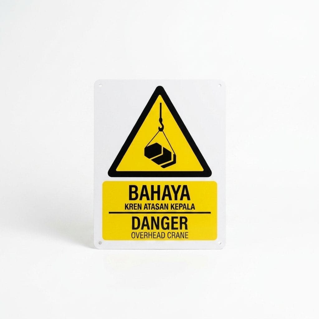Overhead Crane Danger Sign (Bahaya Kren Atasan Kepala) | Caution Hazard Signage — 1.5mm PVC HIPS