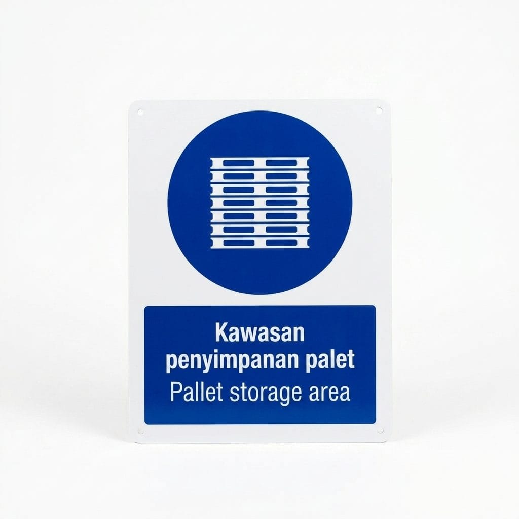 Pallet Storage Area Mandatory Sign (Kawasan Penyimpanan Palet) | Warehouse Safety Signage — 1.5mm PVC HIPS