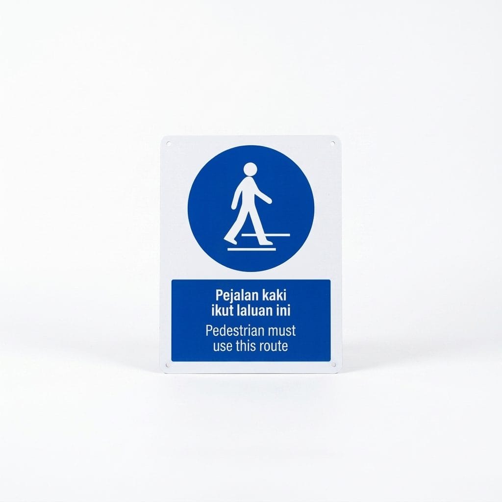 Pedestrian Must Use This Route Mandatory Sign (Pejalan Kaki Ikut Laluan Ini) | Walkway Safety Signage — 1.5mm PVC HIPS