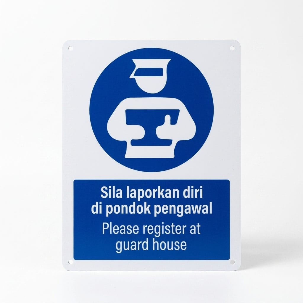 Register at Guard House Sign (Sila Laporkan Diri di Pondok Pengawal) | Mandatory Safety Signage — 1.5mm PVC HIPS