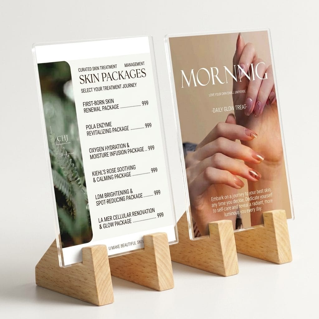 Rubberwood & Acrylic Menu / Poster Standee | 2-in-1 Cafe Display Stand
