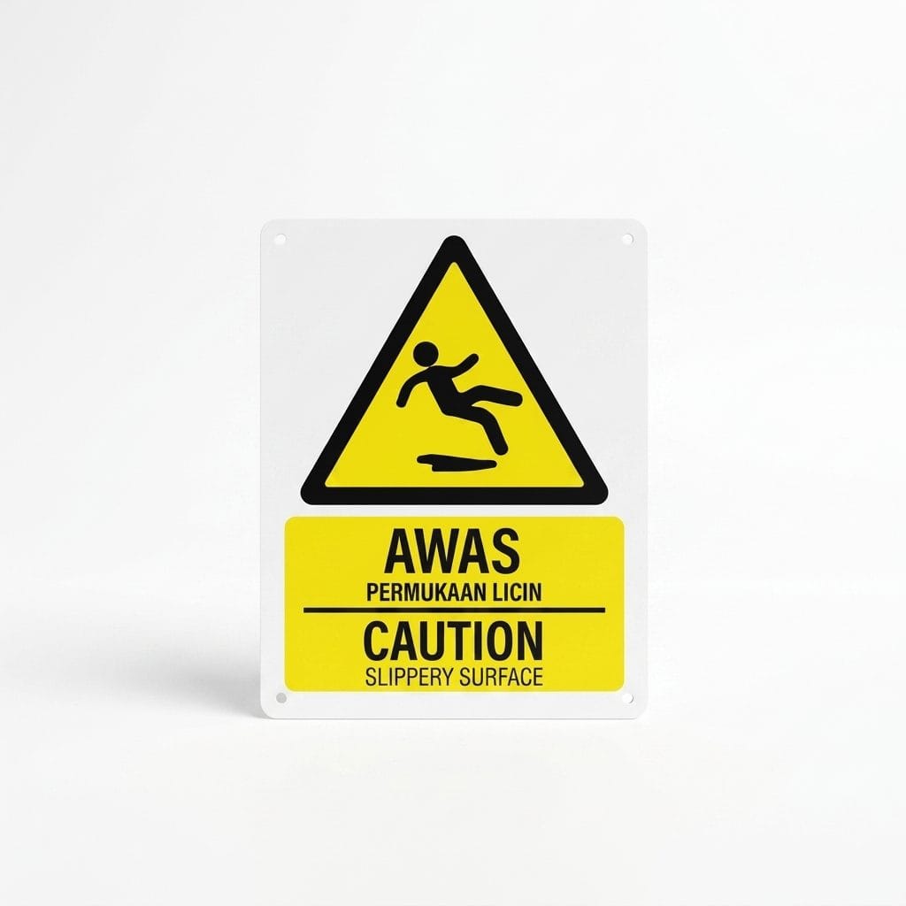 Slippery Floor Caution Sign (Awas Permukaan Licin) | Caution Hazard Signage — 1.5mm PVC HIPS