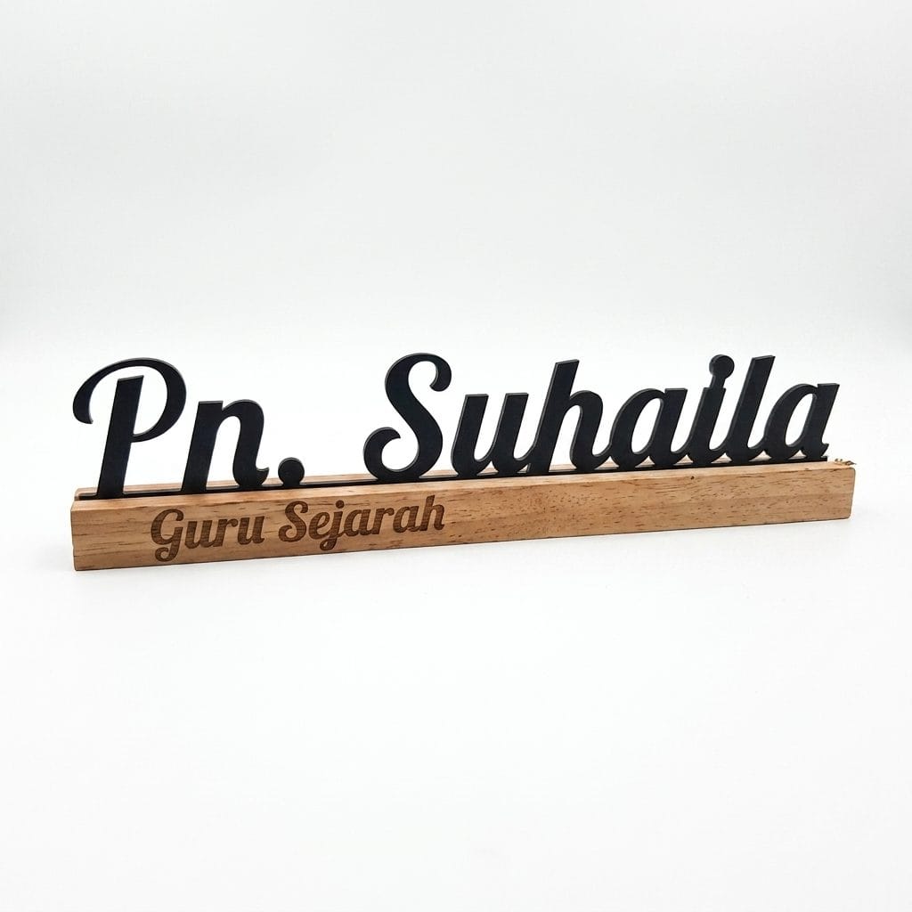 Wooden Desk Name Plate (Rubberwood + Acrylic)
