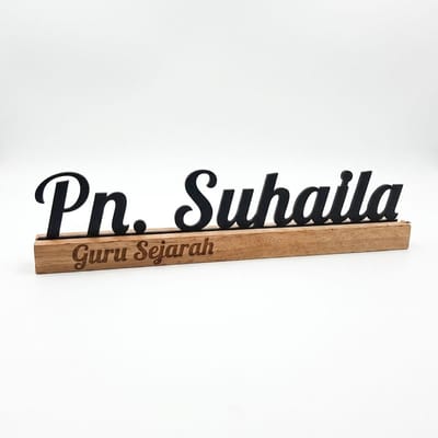 Wooden Desk Name Plate (Rubberwood + Acrylic)