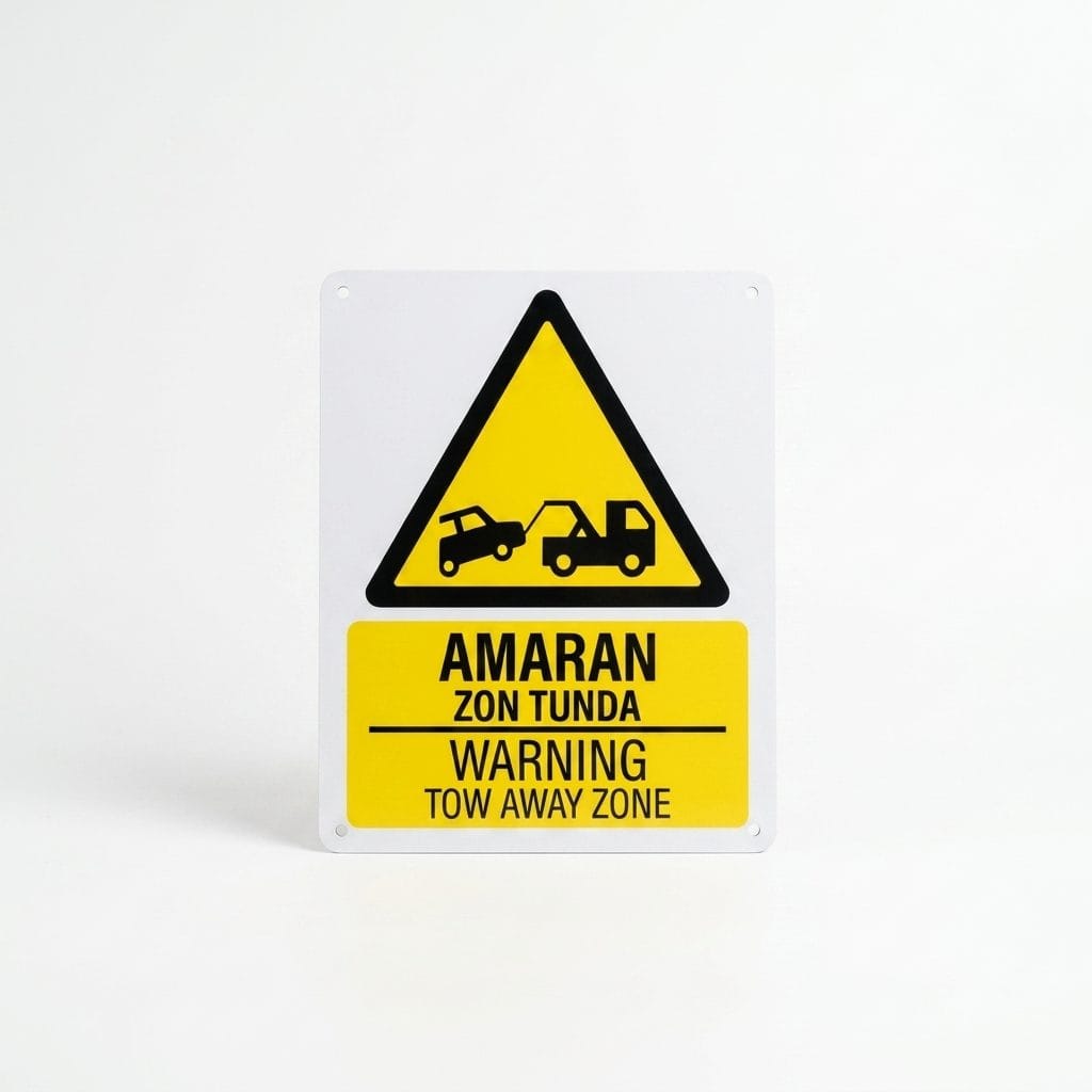 Tow Away Zone Warning Sign (Amaran Zon Tunda) | Caution No Unauthorised Parking Signage — 1.5mm PVC HIPS