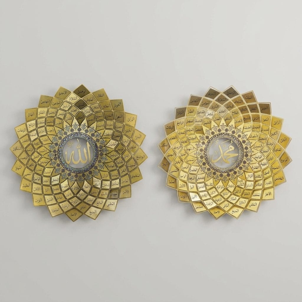 Allah Muhammad Lotus Steel Wall Art Set