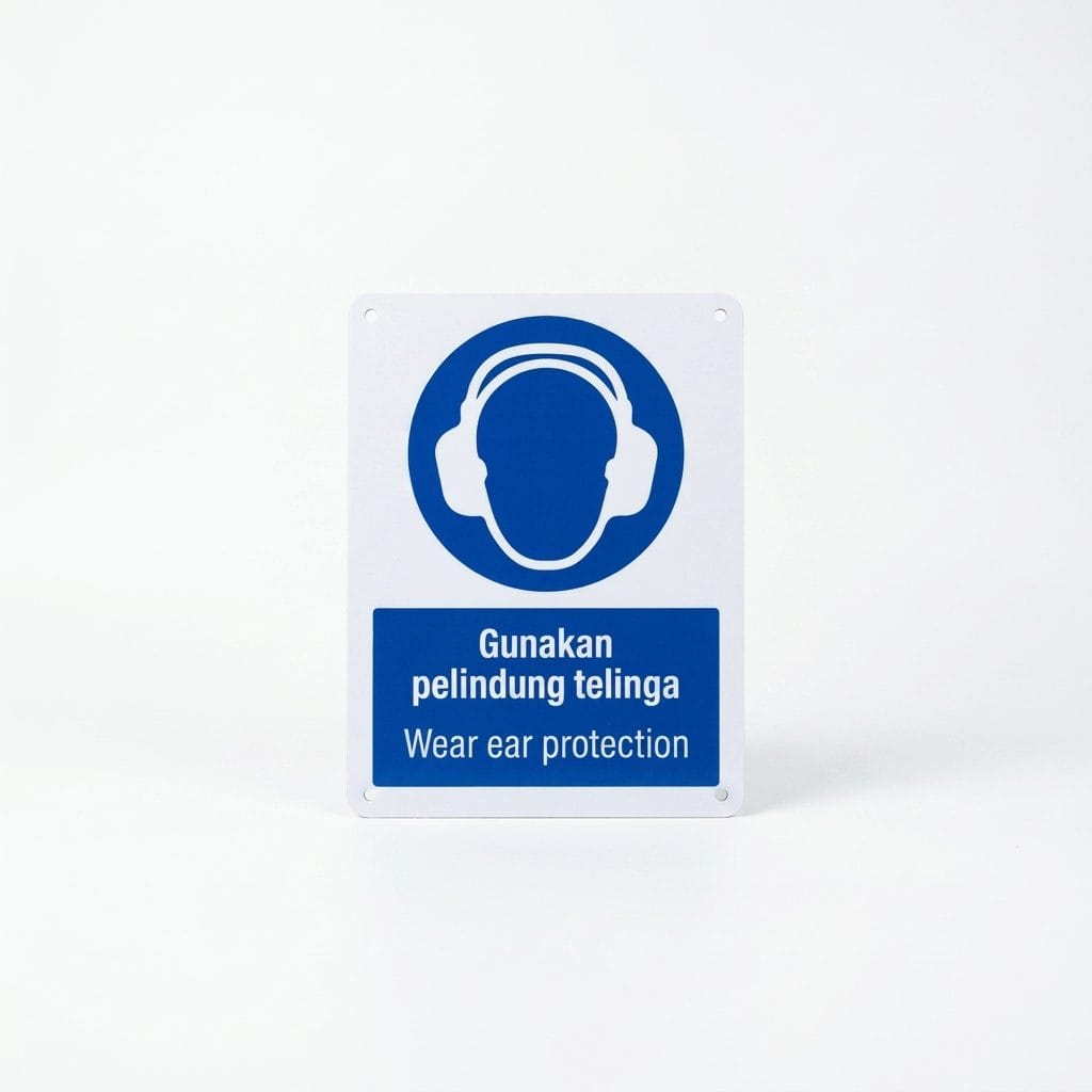 Wear Ear Protection Mandatory Sign (Gunakan Pelindung Telinga) | PPE Safety Signage — 1.5mm PVC HIPS