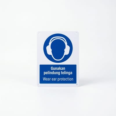 Wear Ear Protection Mandatory Sign (Gunakan Pelindung Telinga) | PPE Safety Signage — 1.5mm PVC HIPS