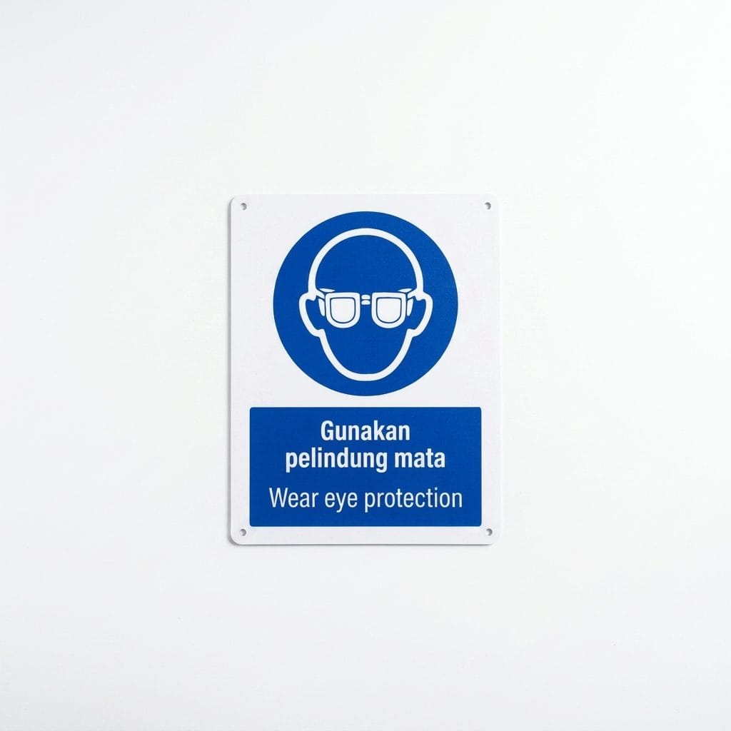 Wear Eye Protection Mandatory Sign (Gunakan Pelindung Mata) | PPE Safety Signage — 1.5mm PVC HIPS