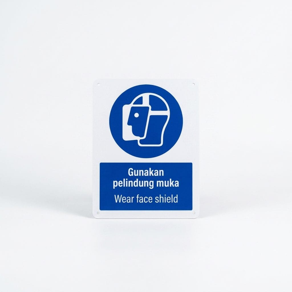 Wear Face Shield Mandatory Sign (Gunakan Pelindung Muka) | PPE Safety Signage — 1.5mm PVC HIPS