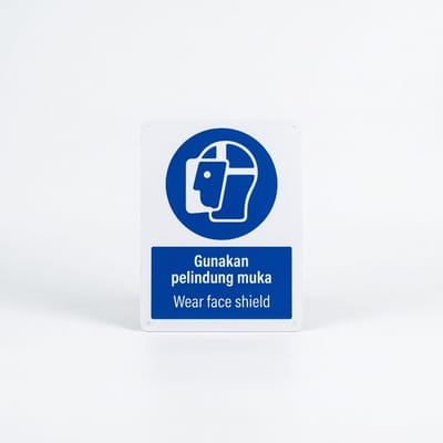 Wear Face Shield Mandatory Sign (Gunakan Pelindung Muka) | PPE Safety Signage — 1.5mm PVC HIPS