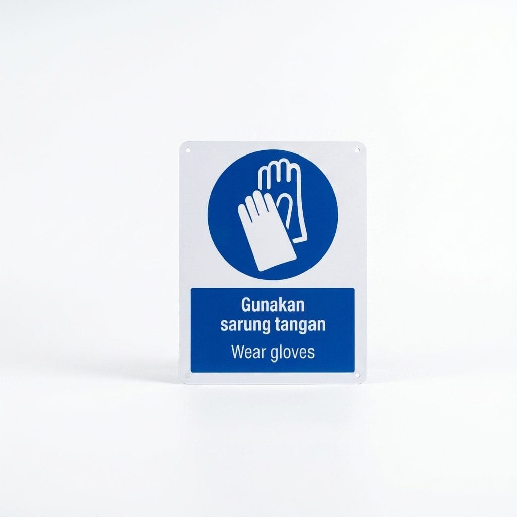 Wear Gloves Mandatory Sign (Gunakan Sarung Tangan) | PPE Safety Signage — 1.5mm PVC HIPS