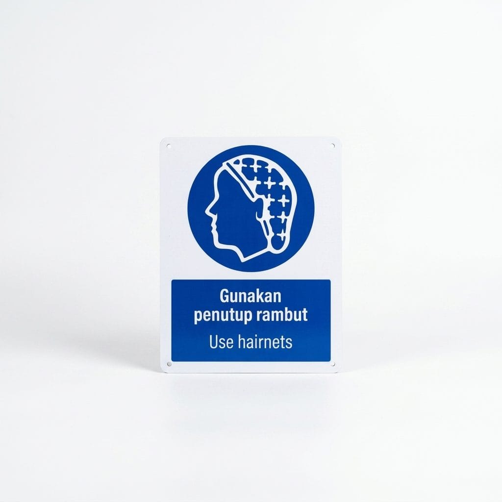Use Hairnet Mandatory Sign (Gunakan Penutup Rambut) | PPE Safety Signage — 1.5mm PVC HIPS