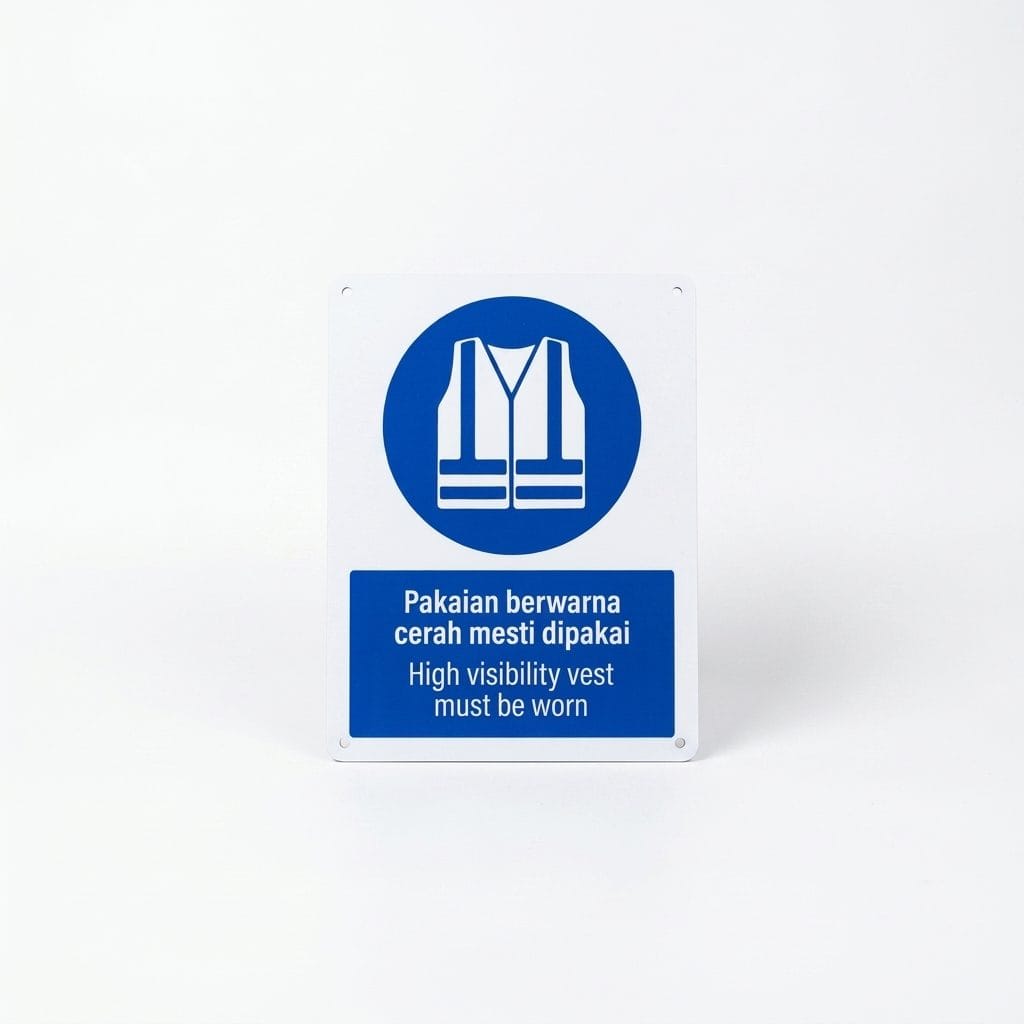 High Visibility Vest Mandatory Sign (Pakaian Berwarna Cerah Mesti Dipakai) | PPE Safety Signage — 1.5mm PVC HIPS