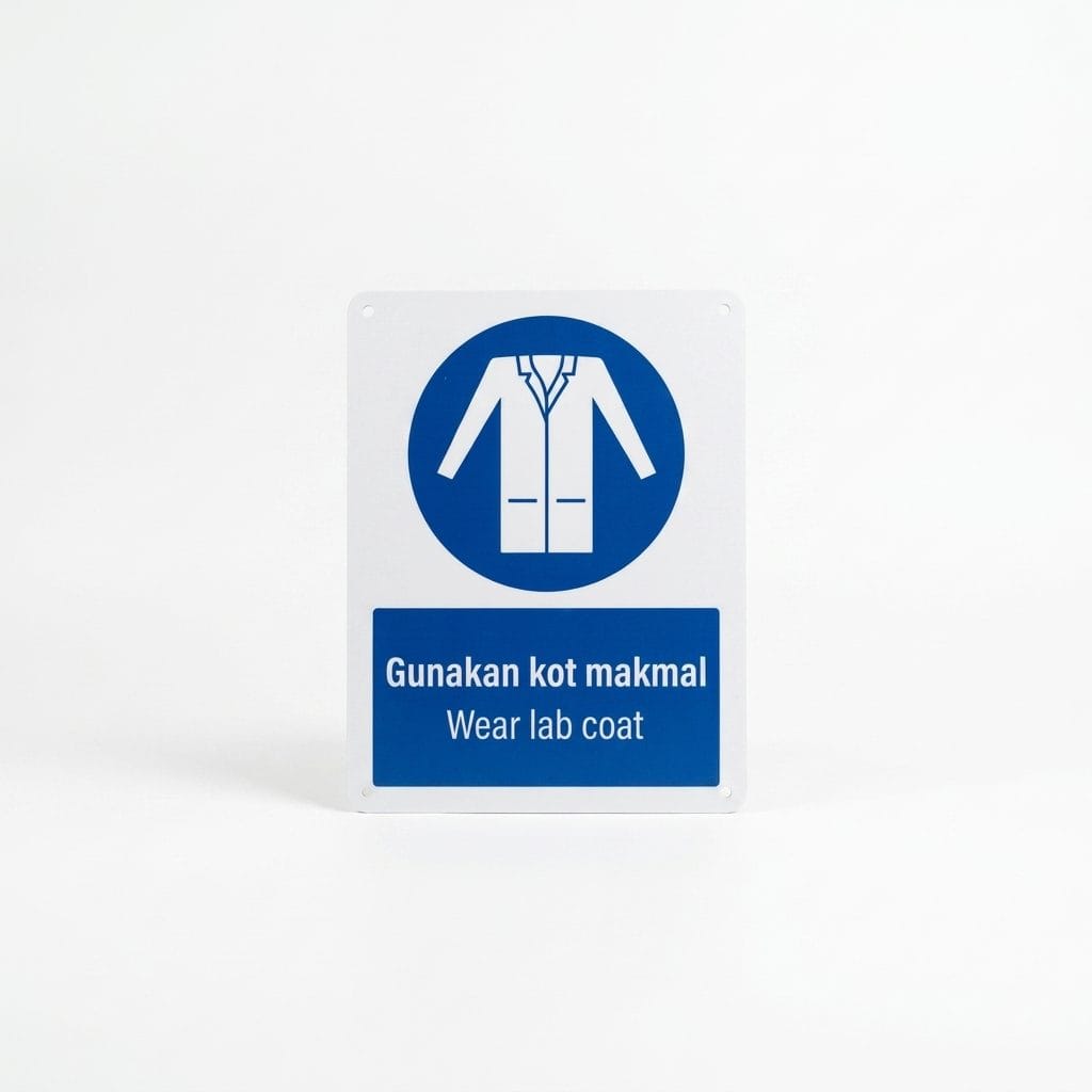 Wear Lab Coat Mandatory Sign (Gunakan Kot Makmal) | PPE Safety Signage — 1.5mm PVC HIPS